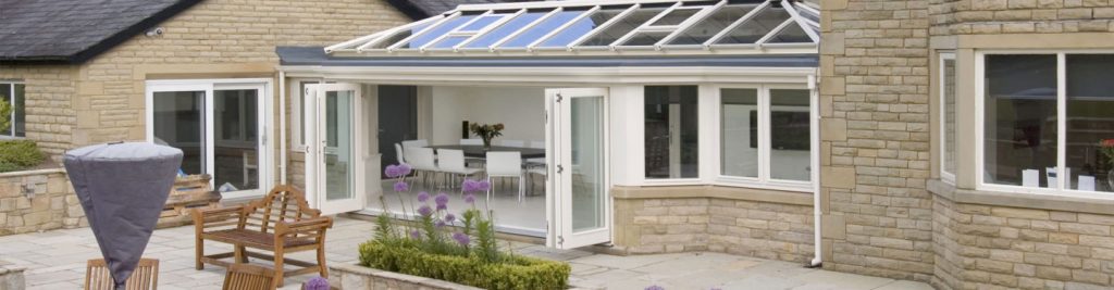 white aluminium bi-fold door